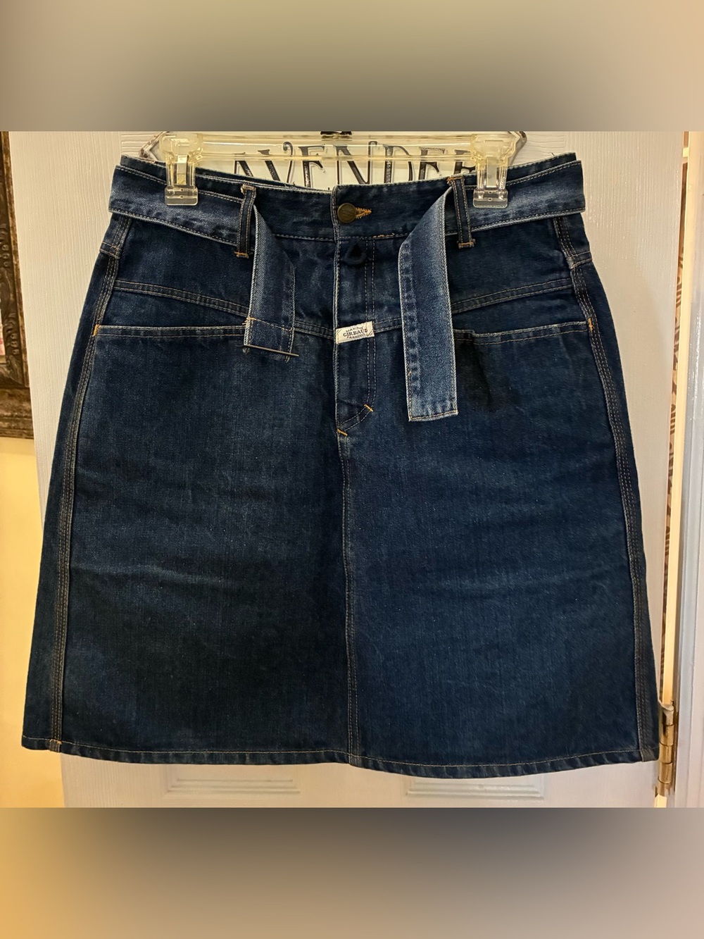 Marithe Francois Girbaud Indigo Denim A-Line Jean Skirt with Belt